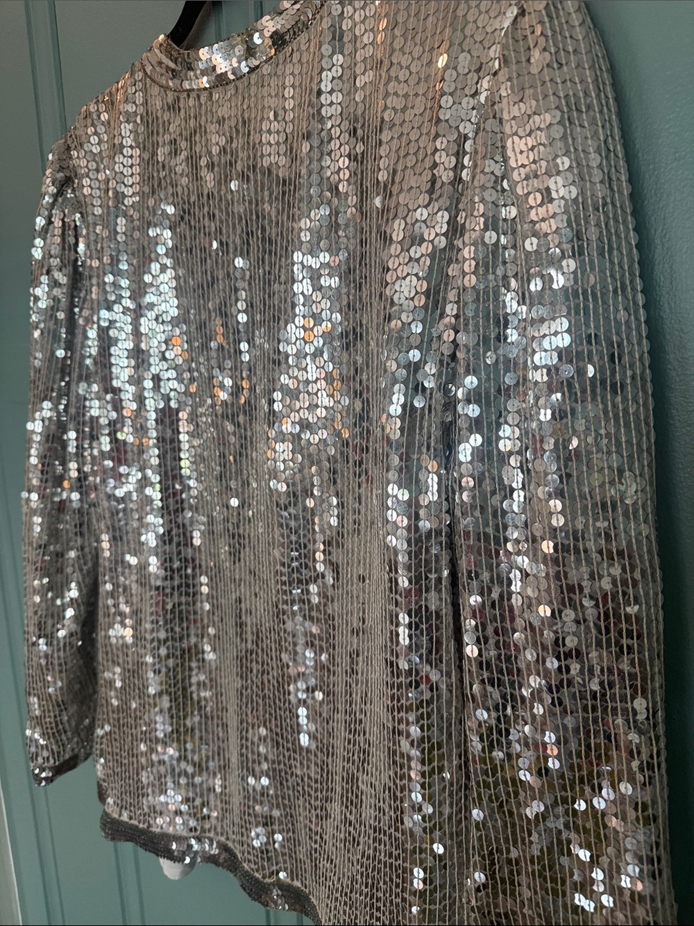 Vintage 70s 80s Champ Ellyse Silver Sequin Blazer Jacket w Disco Festival Vibes - Picture 10 of 12